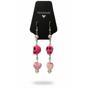 Earrings 💀 💗  Pink Skulls pearls beads - hearts